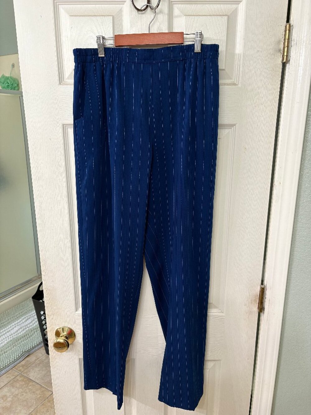 Vintage Da-Rue of California Pinstripe Pants Elastic Waist Blue Navy Size 12